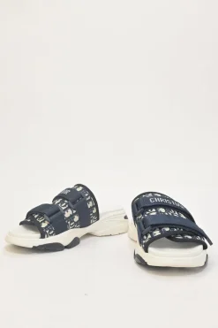 Navy Oblique technical fabric and rubber D-Wander velcro strap slide sandals