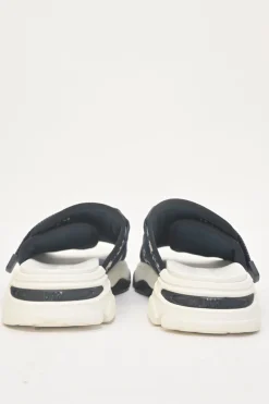 Navy Oblique technical fabric and rubber D-Wander velcro strap slide sandals