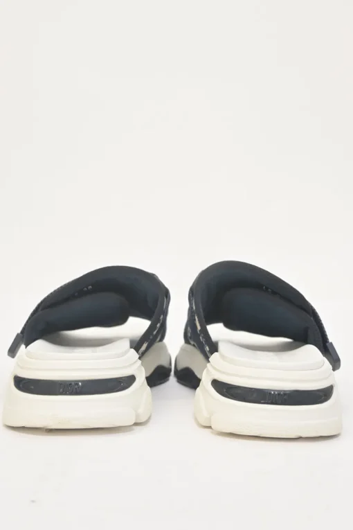 Navy Oblique technical fabric and rubber D-Wander velcro strap slide sandals