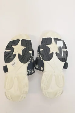 Navy Oblique technical fabric and rubber D-Wander velcro strap slide sandals
