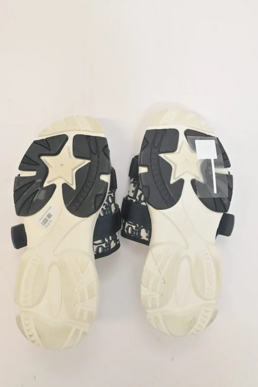 Navy Oblique technical fabric and rubber D-Wander velcro strap slide sandals