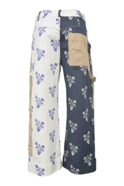 Navy paneled cotton-blend flower pot print criss-cross cargo pants with reinforced front panels
