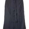 Navy paneled wool-blend belted A-line midi skirt with pleated details