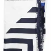 Navy patterned on white silk scarf with red CC logo