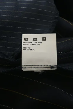 Navy pinstripe wool pull-on low-rise skinny flare tailored trousers