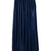 Navy pleated sheer maxi skirt