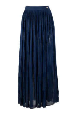 Navy pleated sheer maxi skirt