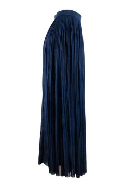 Navy pleated sheer maxi skirt
