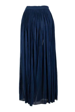 Navy pleated sheer maxi skirt