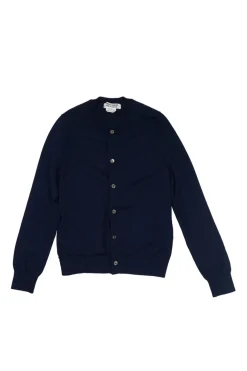Navy polyester button-front cardigan
