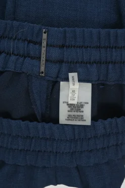 Navy polyester pull-on cargo joggers with ribbon-tie drawstring waist and cuffs