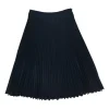 Navy polyester twill plissé A-line skirt with belt loop waistband