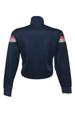 Navy polyester-blend funnel collar half-zip pullover cropped track top with toggle waist