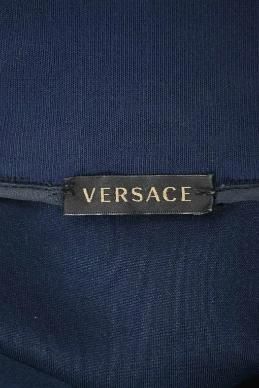 Navy polyester-blend funnel collar half-zip pullover cropped track top with toggle waist