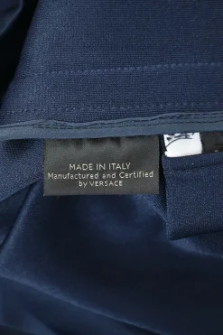Navy polyester-blend funnel collar half-zip pullover cropped track top with toggle waist