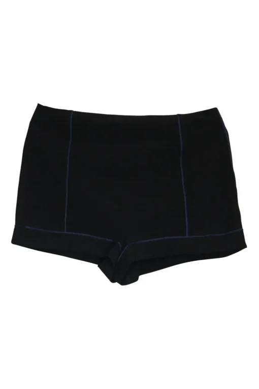 Navy polyester-blend high-rise mini shorts with contrast piping details