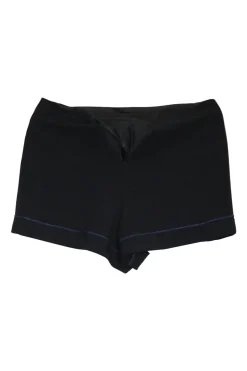 Navy polyester-blend high-rise mini shorts with contrast piping details