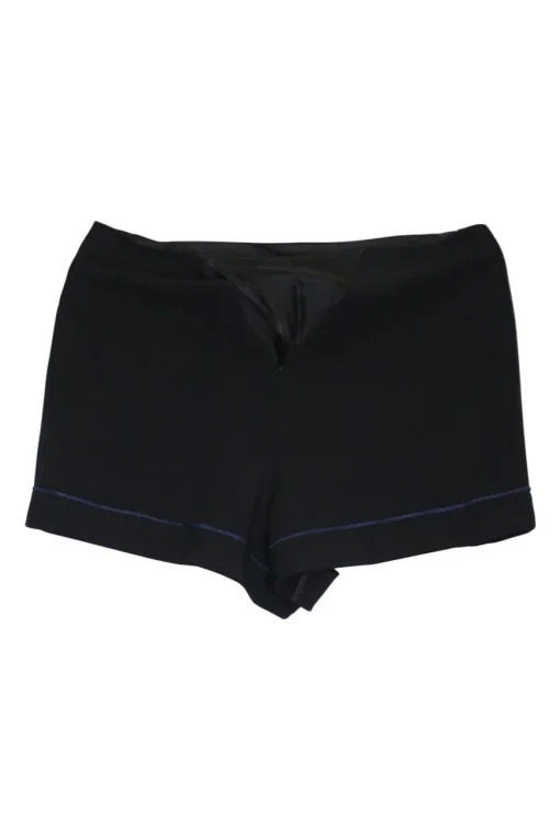 Navy polyester-blend high-rise mini shorts with contrast piping details