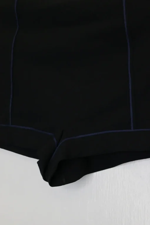 Navy polyester-blend high-rise mini shorts with contrast piping details