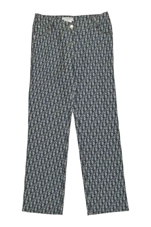 Navy polyester-blend Oblique jacquard mid-rise straight-leg trousers