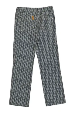 Navy polyester-blend Oblique jacquard mid-rise straight-leg trousers