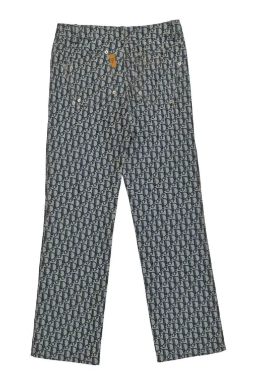 Navy polyester-blend Oblique jacquard mid-rise straight-leg trousers