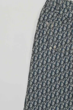 Navy polyester-blend Oblique jacquard mid-rise straight-leg trousers