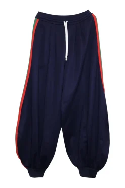 Navy polyester-blend web-trimmed slouchy pull-on joggers with drawstring waistband