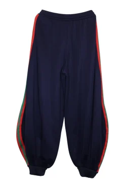 Navy polyester-blend web-trimmed slouchy pull-on joggers with drawstring waistband