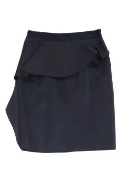 Navy polyester-silk blend mid-rise micro-mini skirt with draped ruffle trim