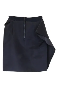 Navy polyester-silk blend mid-rise micro-mini skirt with draped ruffle trim