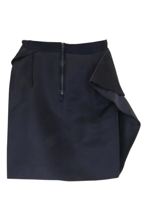 Navy polyester-silk blend mid-rise micro-mini skirt with draped ruffle trim