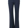 Navy pull-on mid-rise flared tailored trousers