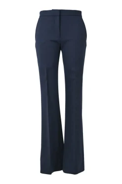 Navy pull-on mid-rise flared tailored trousers