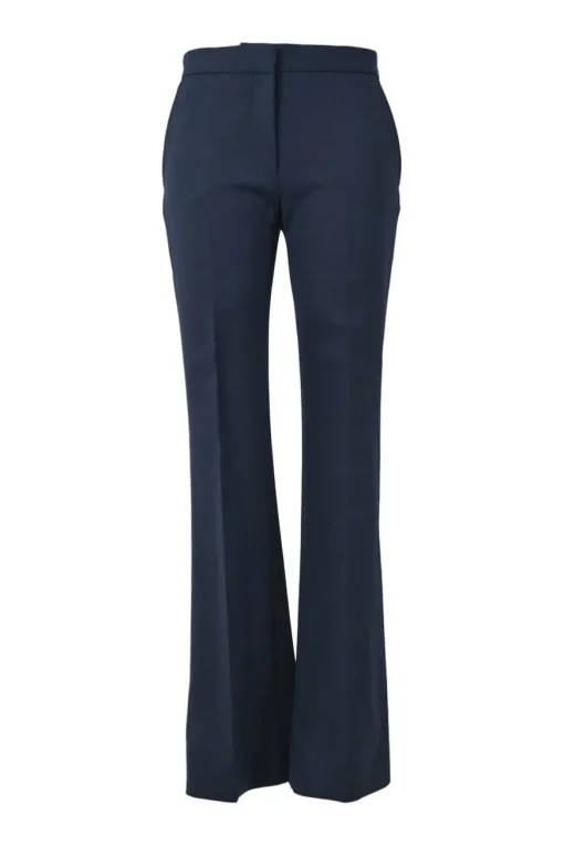 Navy pull-on mid-rise flared tailored trousers