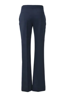 Navy pull-on mid-rise flared tailored trousers
