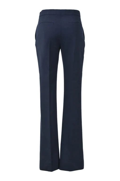 Navy pull-on mid-rise flared tailored trousers