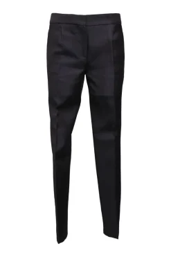 Navy rayon-blend mid-rise tapered leg tailored trousers