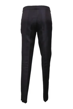 Navy rayon-blend mid-rise tapered leg tailored trousers