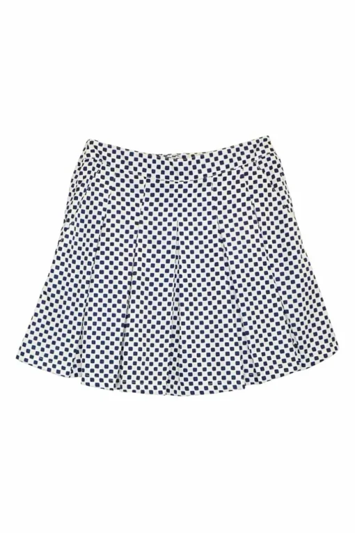 Navy resin-coated nylon graphic square print pleated mini skit