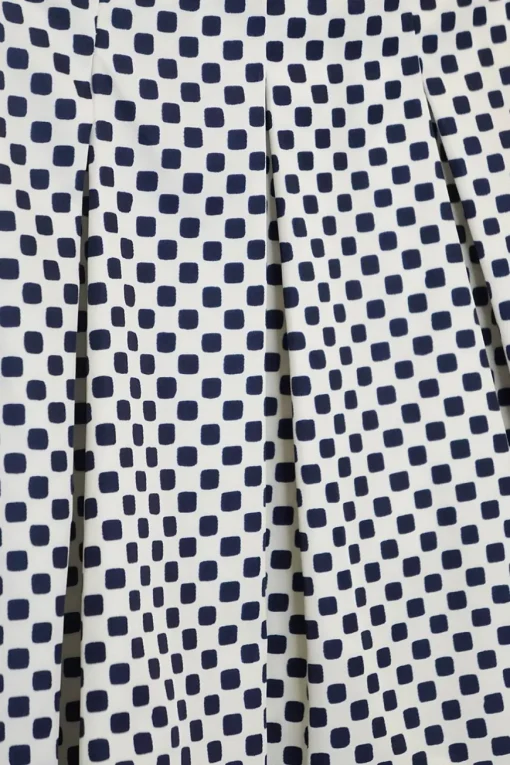 Navy resin-coated nylon graphic square print pleated mini skit