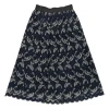 Navy scalloped nylon floral lace pull-on midi A-line skirt with contrasting waistband