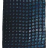Navy semi-sheer silk-rayon blend devoré scarf featuring iridescent dot motif