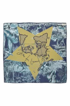 Navy silk 'Dior Around The World' 90 Square scarf featuring original artwork by Pietro Ruffo