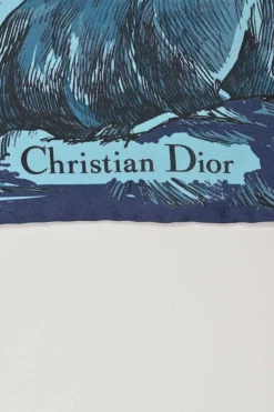 Navy silk 'Dior Around The World' 90 Square scarf featuring original artwork by Pietro Ruffo