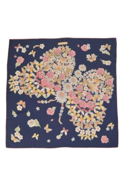 Navy silk floral butterfly print scarf