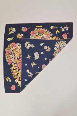 Navy silk floral butterfly print scarf