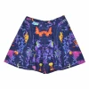 Navy silk floral print pull-on high-rise wide-leg shorts