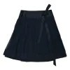 Navy silk wrap mini skirt with ribbon-tie fastening at waist