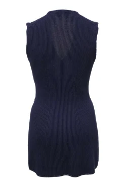 Navy silk-blend Ottoman knit plunge neck gilet